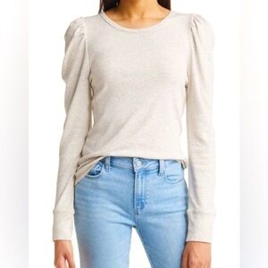 Splendid Puff Sleeve Long Sleeve Top Crew Neck Heathered Casual SZ Ll